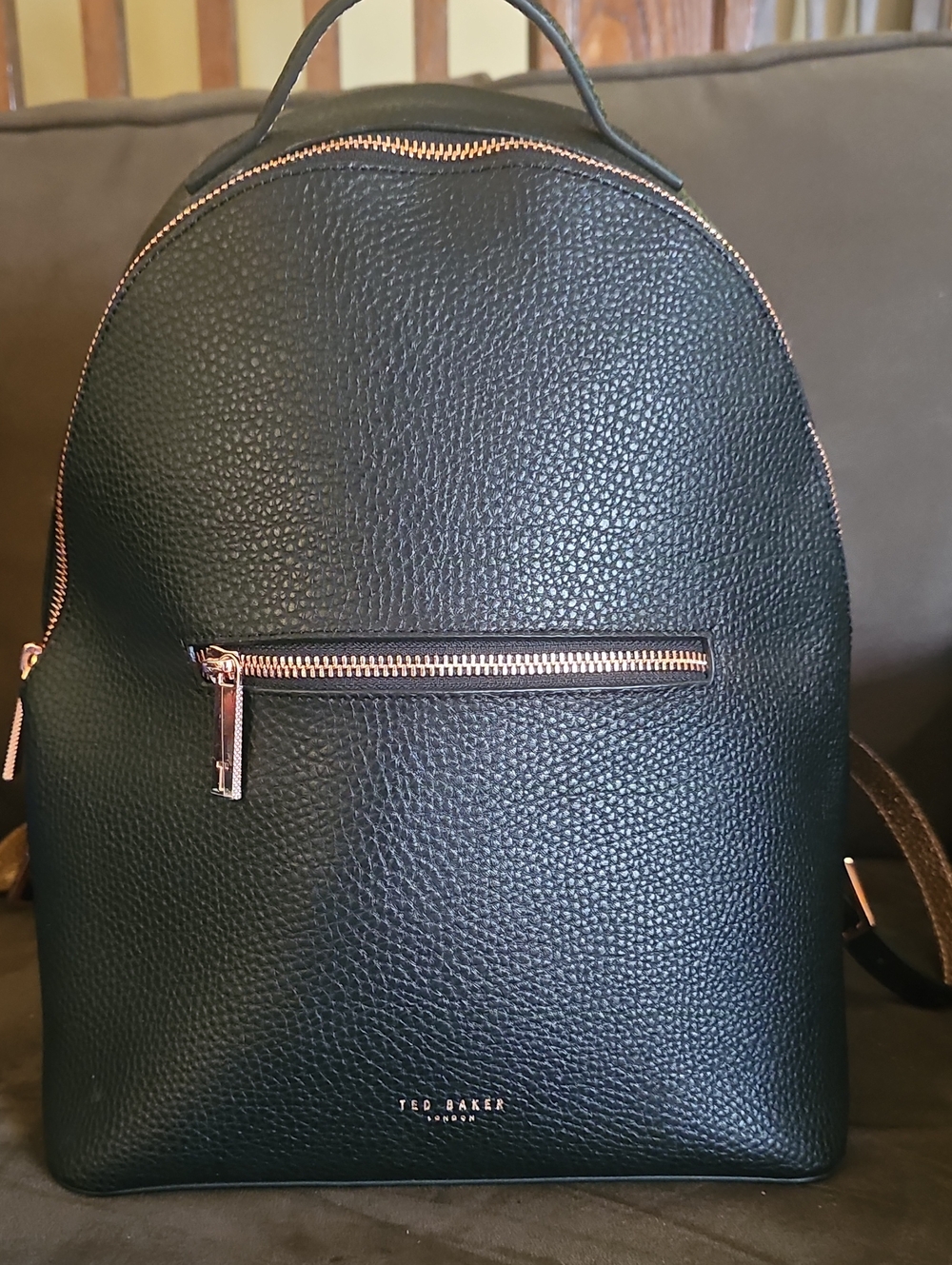 Ted Baker Black Pebbled Leather Backpack with Rose Gold Hardware
